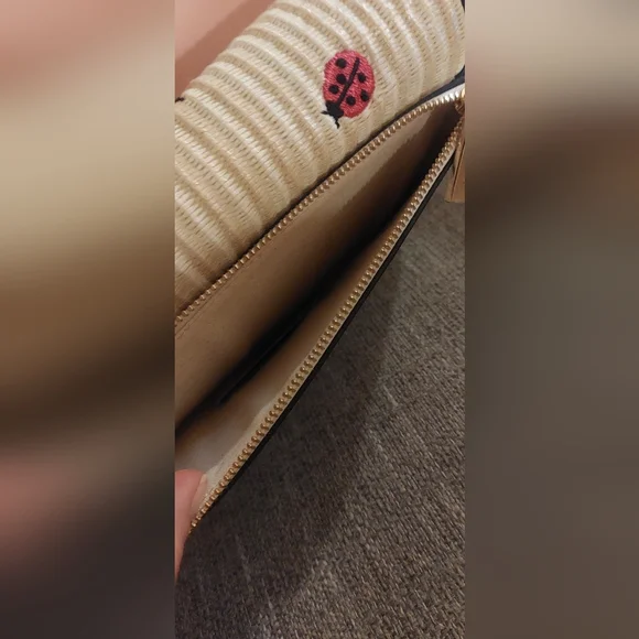 Kate Spade Luna Embroidered Ladybug Straw Crescent Crossbody Bag - Picture 4 of 10